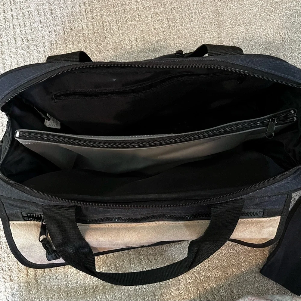 Eddie Bauer Black Canvas Leather Diaper Bag Changing Pad Overnight Travel Rugged
